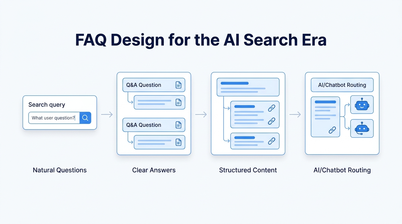 Diagram showing key elements of FAQ design for the AI search era