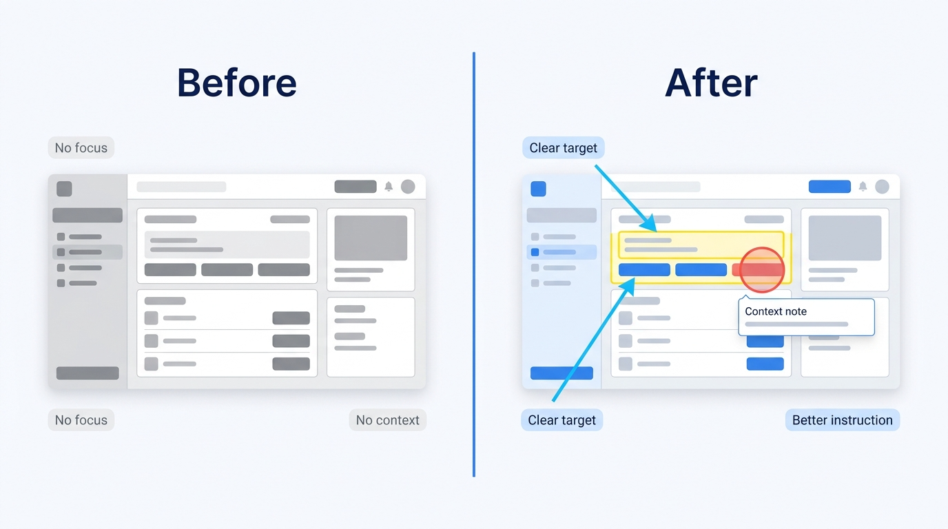 注釈のないスクリーンショットと、注目点・補足付きスクリーンショットの比較図
