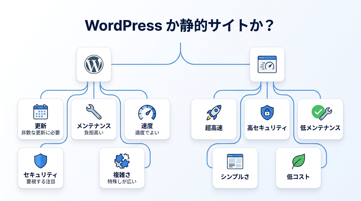 WordPress と静的サイトの判断基準を比較した図